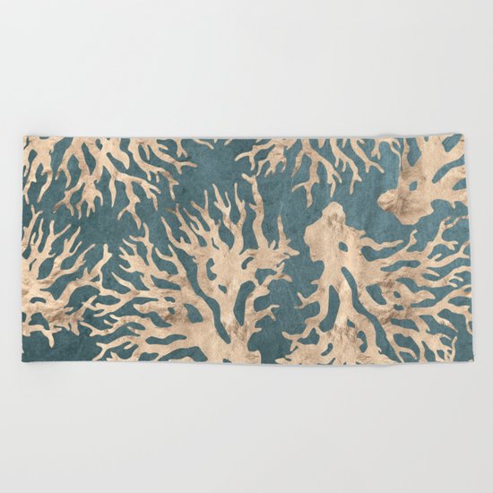 Coral teal - scratched leather Beach Towel
