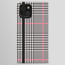 Black and White Glen Plaid with Red Stripe iPhone Wallet Case