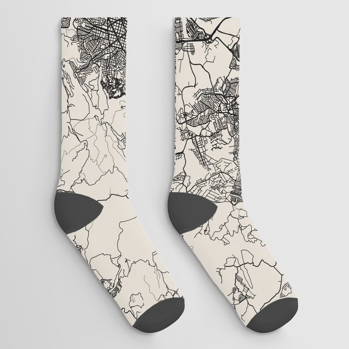 Brazil, Belo Horizonte - Black and White Authentic Map Socks