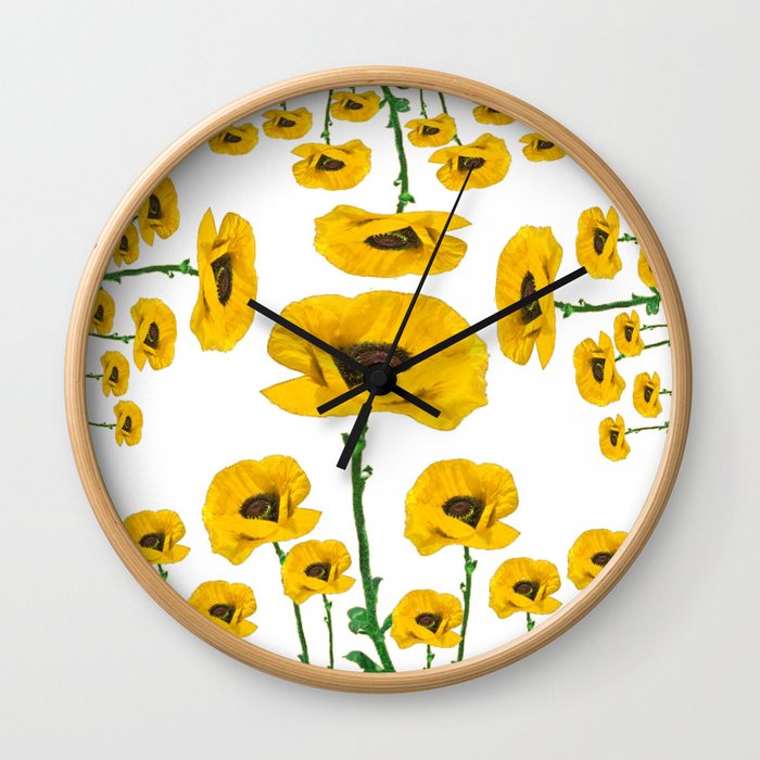 YELLOW POPPIES FLOWER ON WHITE Wall Clock