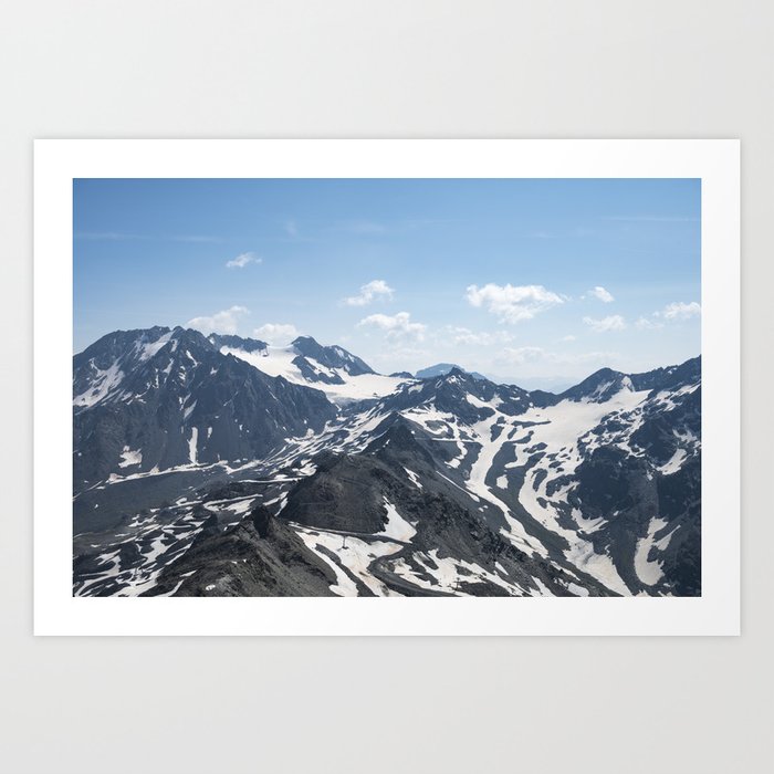 View from the top - 10482 ft - Cime de Caron, France - snow and blue sky - travel photography Art Print