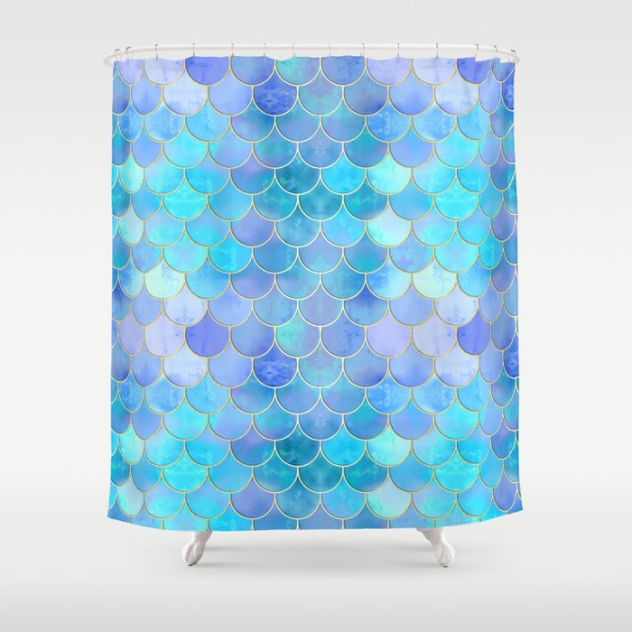 Aqua Pearlescent Amp Gold Mermaid Scale Pattern Shower