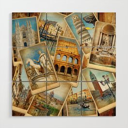 Travel in Italy -vintage photo album collage photos. Travel concepts background Wood Wall Art