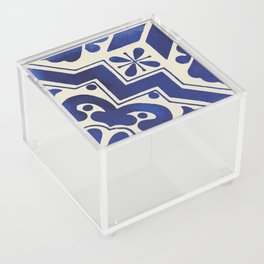 Geometric deep blue neo mexican talavera tile Acrylic Box