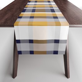 Modern Retro Plaid in Mustard Yellow, White, Navy Blue, and Grey Table Runner