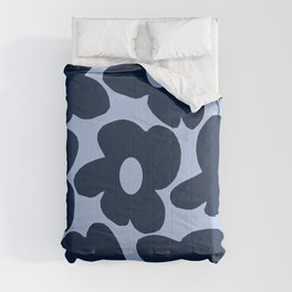 Large Dark Blue Retro Flowers Baby Blue Background #decor #society6 #buyart Comforter