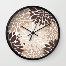 Floral Rosettes in Dark and Light Brown and Beige Wall Clock