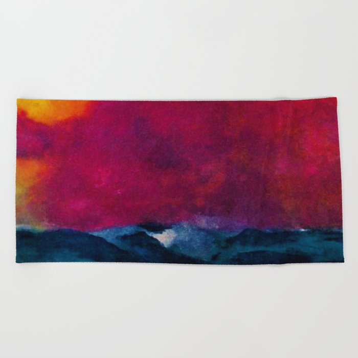 Sea with Stormy Red Sky nautical landscape painting by Emil Nolde Beach Towel