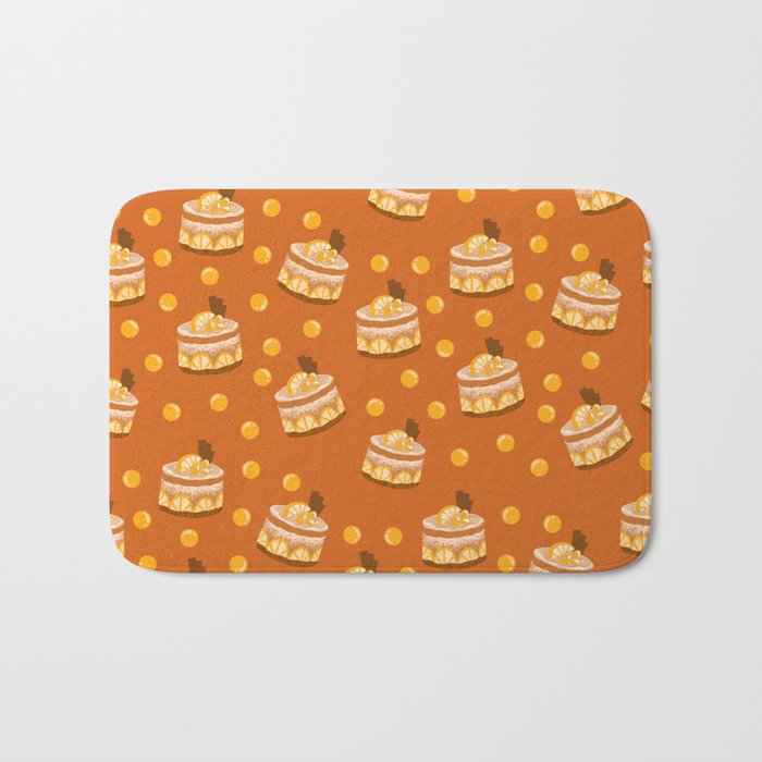 Sweet Cakes Print On Orange Background Pattern Bath Mat