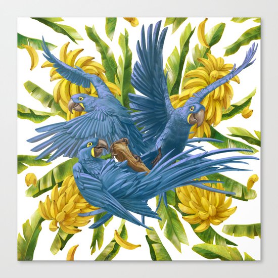 Hyacinth macaws and bananas Stravaganza. Canvas Print