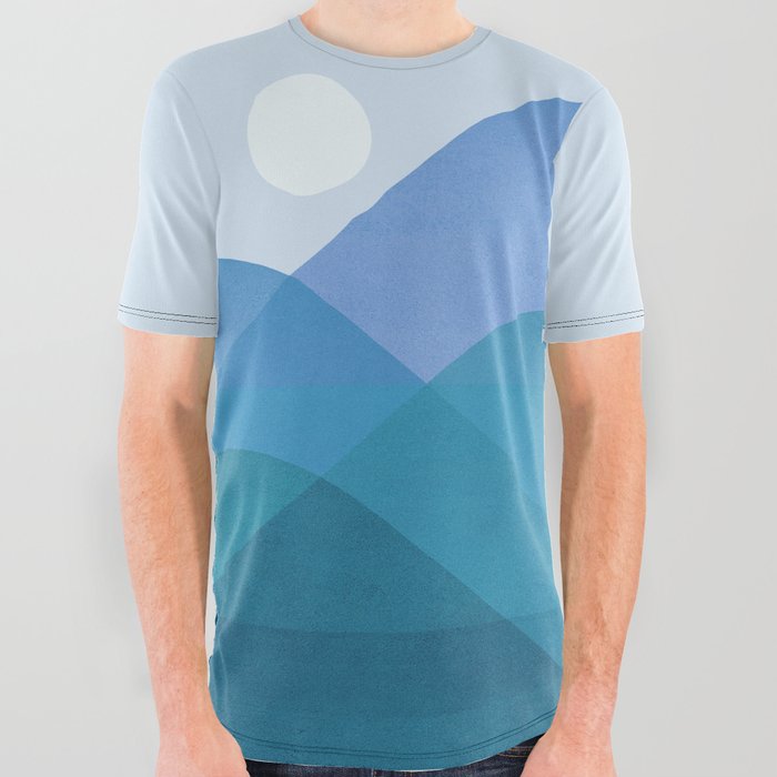 Abstraction_MOONLIGHT_NIGHT_MOUNTAINS_BLUE_POP_ART_0510B All Over Graphic Tee