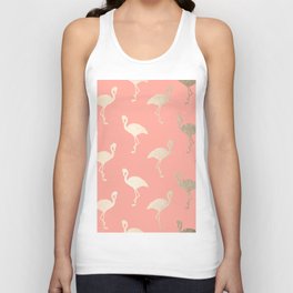 Gold Flamingo Pattern Coral Pink Tank Top