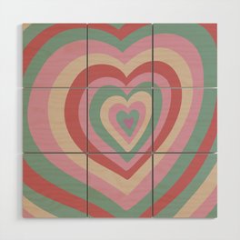 Retro Groovy Love Hearts - mod teal red pink beige Wood Wall Art