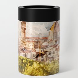Tuscany Italy city watercolor Can Cooler
