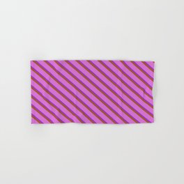 [ Thumbnail: Dark Orchid, Sienna & Orchid Colored Stripes Pattern Hand & Bath Towel ]
