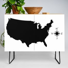 USA Outline Silhouette Map With Compass Credenza