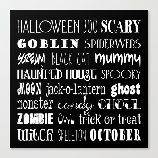 Halloween Typography Black Canvas Print