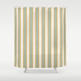 Vintage Cabana Stripe Sage Mint Green And Gold Retro Boho Coastal Beach Vibe Shower Curtain