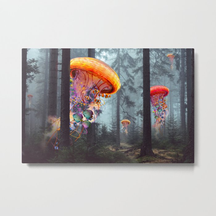 Electric Jellyfish Worlds in a Forest Metal Print