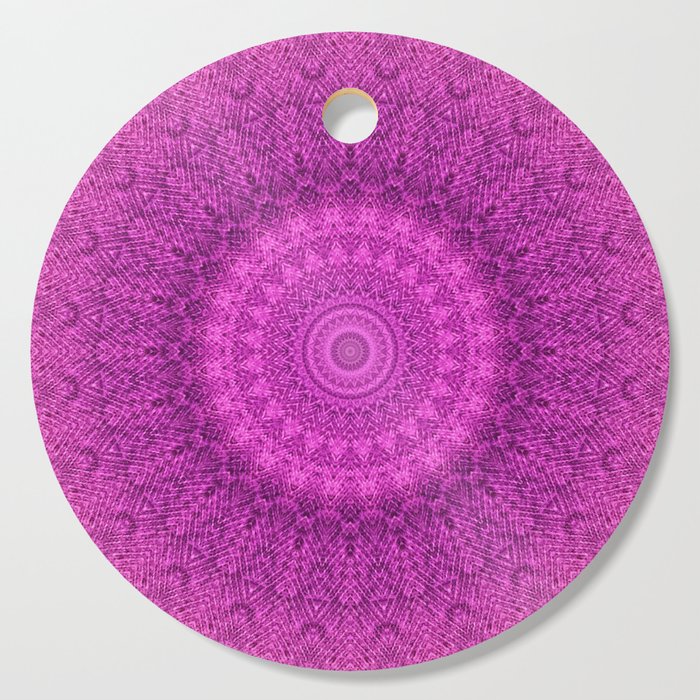 Sunflower Peacock Feather Bohemian Pattern \\ Aesthetic Vintage \\  Bright Fuchsia Pink Color Scheme Cutting Board