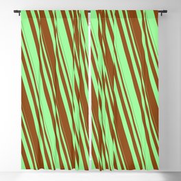 [ Thumbnail: Brown and Green Colored Lined Pattern Blackout Curtain ]
