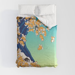 Shiba Inu in Great Wave Comforter