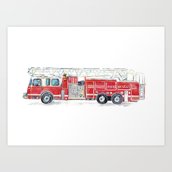 Fire truck print firetruck Kids Art Print