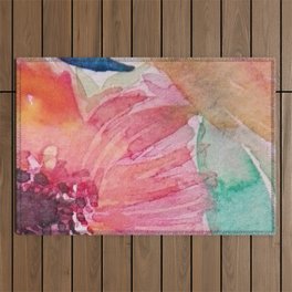 Watercolor flowers and leaves Outdoor Rug