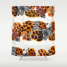 Wild animal mix seamless pattern. Jaguar, leopard, zebra, giraffe print. Abstract background. Textile design. fashion illustration. Shower Curtain