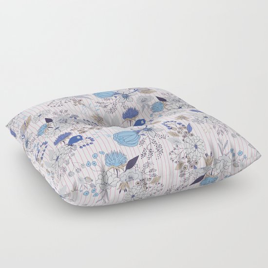 Abstract rustic navy blue gray floral pink stripes pattern Floor Pillow by Pink Water Society6