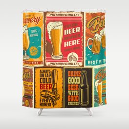 Set of beer poster in vintage style with grunge textures and beer objects Shower Curtain
