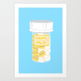 Happy Pill Bottle Blue Art Print