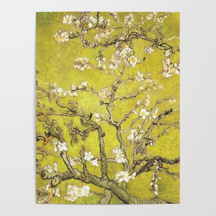 Vincent van Gogh Blossoming Almond Tree (Almond Blossoms) Gold Sky Poster