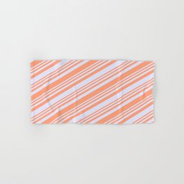 [ Thumbnail: Light Salmon and Lavender Colored Lined/Striped Pattern Hand & Bath Towel ]