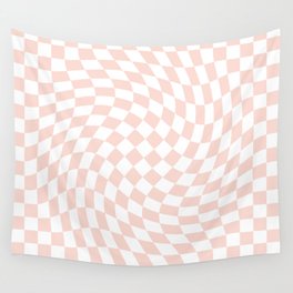 Small Checkerboard Swirl - White & Light Pink Wall Tapestry