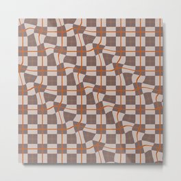 Warped Checkerboard Grid Illustration Coral Red Brown Beige Metal Print
