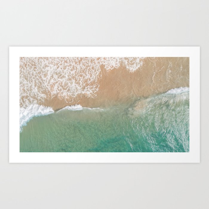 /// By the Seashore /// Drone aerial of waves coming into the shoreline in Queensland, Australia Art Print