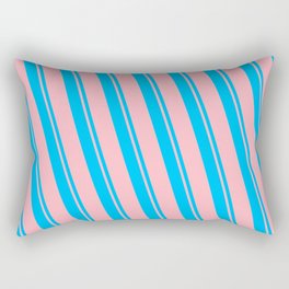 [ Thumbnail: Deep Sky Blue and Light Pink Colored Striped/Lined Pattern Rectangular Pillow ]