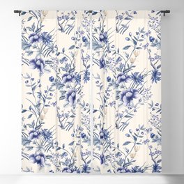 Chinoiserie Flowers Blue on Seashell Blackout Curtain