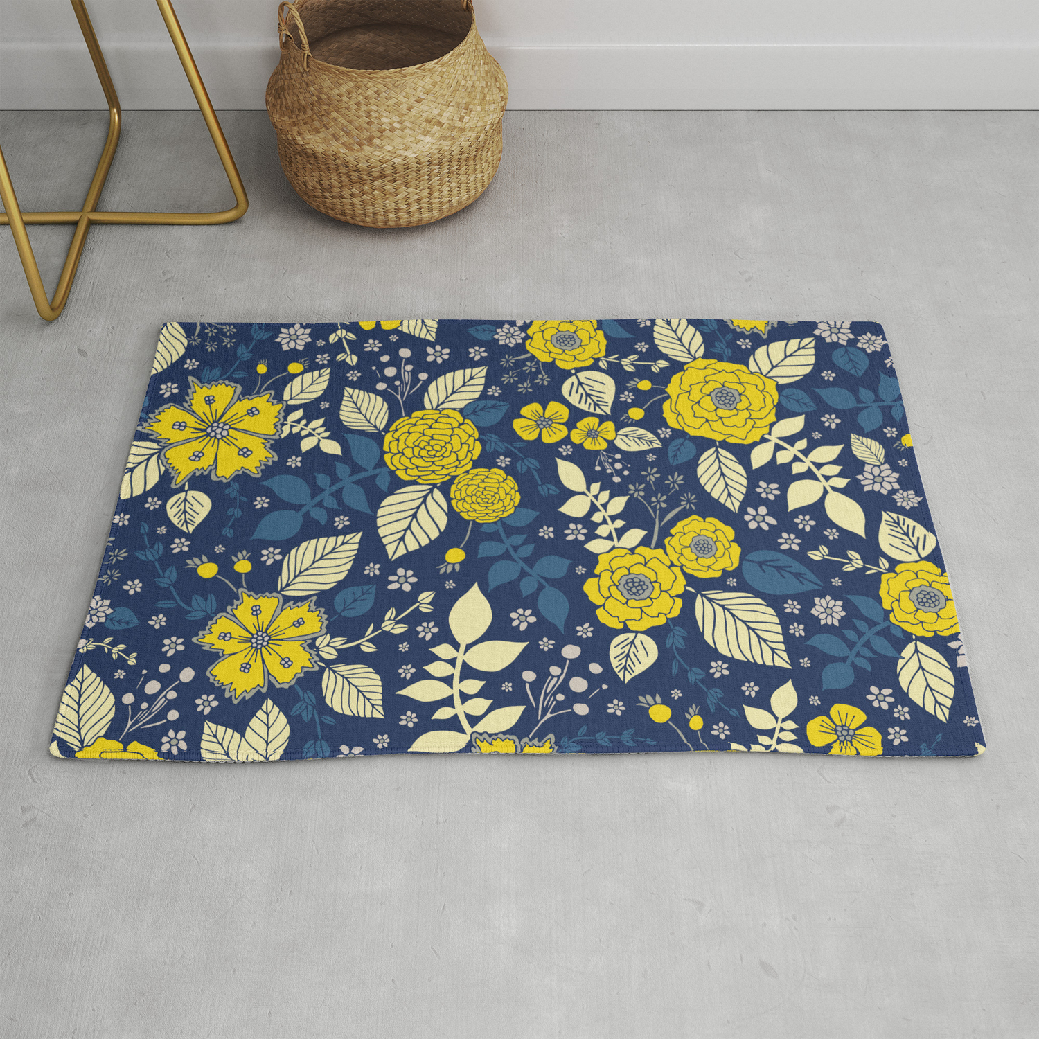 Yellow Society6 Pattern State Floral Meadow Welcome Mat 36 x 24