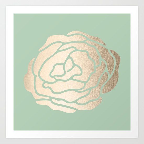 Rose White Gold Sands on Pastel Green Cactus Art Print