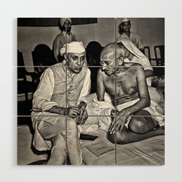 Gandhi And Nehru - All India Congress Painting Wood Wall Art