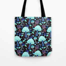 Happy Mushrooms (fluo blue + black) Tote Bag