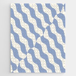 Retro Wavy Abstract Swirl Lines in Blue & White Jigsaw Puzzle