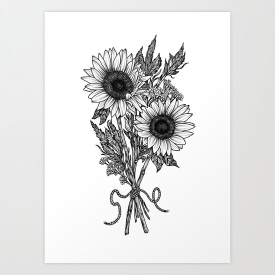 Black White Stippling Dot Work Sunflower Floral Print Art Print By Rebeccakosiuk Society6 Are you searching for black and white flower png images or vector? black white stippling dot work sunflower floral print art print by rebeccakosiuk