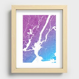 New York Map Print. Neon Pink and Blue Recessed Framed Print
