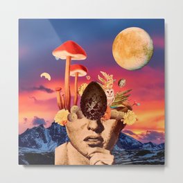 The Sun Sets Best in the West Metal Print | Paper, Collage, Ladyjennd, Cactus, Sunset, Wisdom, Owl, Mushrooms, Mountain, Thoughful 