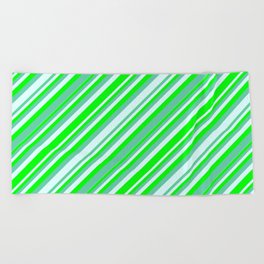 [ Thumbnail: Lime, Aquamarine, and Light Cyan Colored Lines Pattern Beach Towel ]