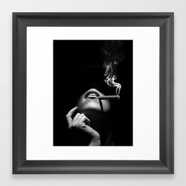 Woman smoking a cigar Framed Art Print