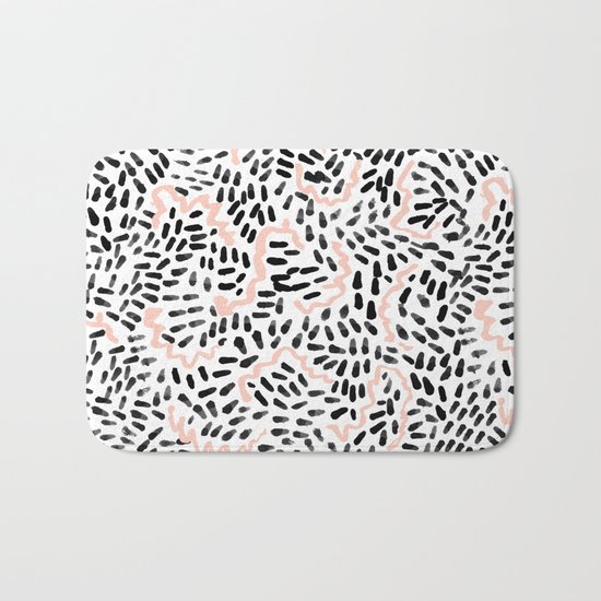 Katli - abstract dots swirls minimal black and white pastel pink pattern decor Bath Mat